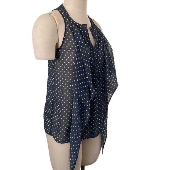 Vera Wang Princess Sheer Sleeveless Polka Dot Button-Up Top Sz S Blue 12A - Picture 4 of 10